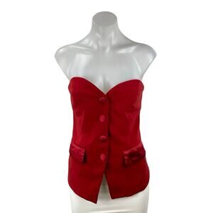 Emerson Lang Red Strapless Sweetheart Tube Bandeau Button Up Blouse Top Size S